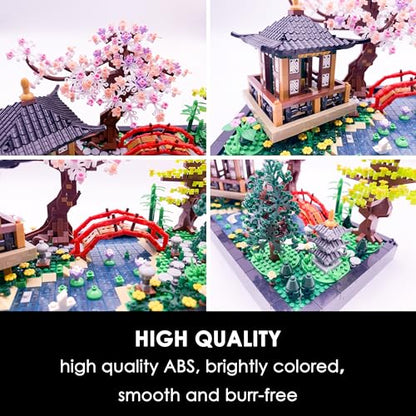 Micro Building Blocks Sets，Chinese Zen Garden Architecture and Cherry Blossom Bonsai Tree Building Toys for Adults，Japanese Sakura House Model，Creative Mini Bricks Gift for Kids 14+，2280 PCS
