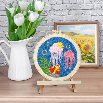 ERKOON Punch Needle Kit Adults Beginners, DIY Easy Ocean Embroidery Set for Starter Art Craft, Needling Punch Project with Patterns, Tools, Yarns, Hoop, Instruction (Jellyfish) - color: Jellyfish