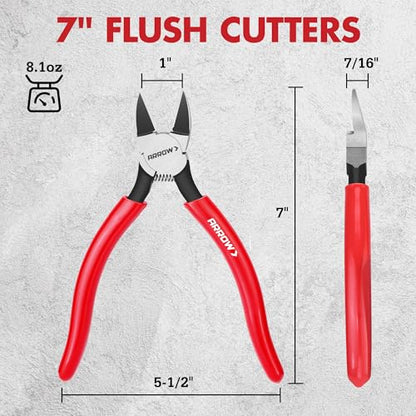 ARROW 7" Precision Wire Cutters, Precision Flush Cut Diagonal Pliers (Pack of 2) - size: 7 Inch (Pack of 2)