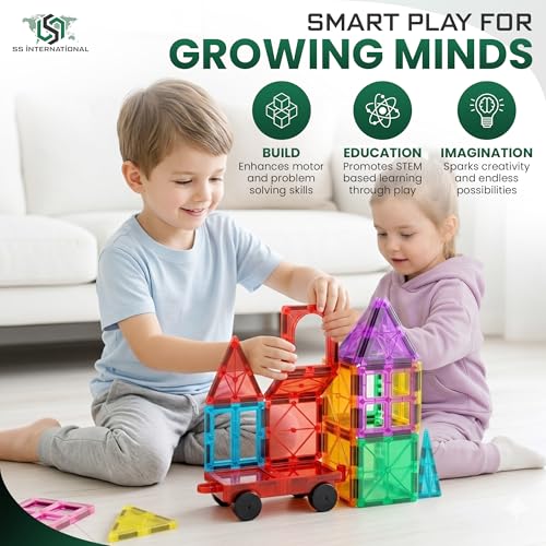Magnetic Tiles 100 Pcs with 2 Cars STEM Building Blocks Toys for Kids 3+