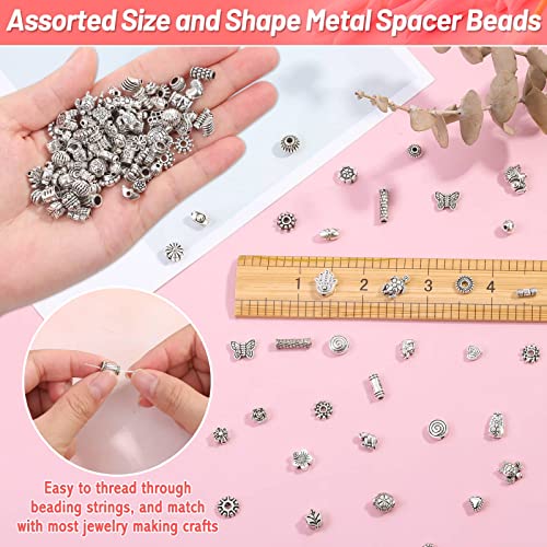 500 Pcs Bracelet Spacer Beads, Silver Bulk Random Styles Loose Spacer Metal Charm for Necklace, Earring Making DIY Jewelry Accessories - color: Silver3