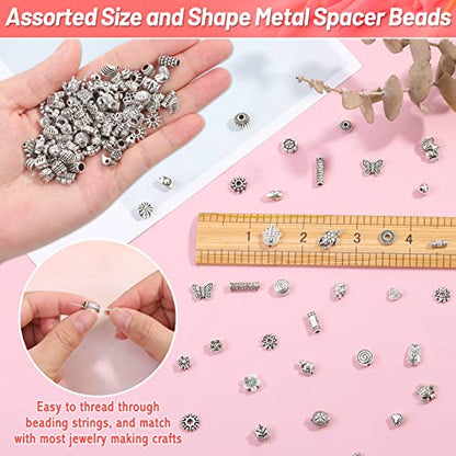 500 Pcs Bracelet Spacer Beads, Silver Bulk Random Styles Loose Spacer Metal Charm for Necklace, Earring Making DIY Jewelry Accessories - color: Silver3