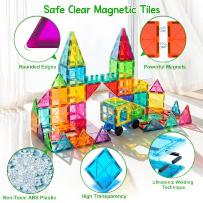Bmag Magnetic Tiles Building Blocks Set with 2 Cars 100Pcs, Designed for Open-Ended Building and Versatile Play, Gifts for STEM Support and Parent-Child Interaction for Kids Aged 3+ - size: 100