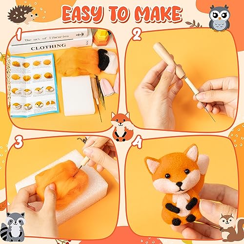 WATINC Needle Felting Kit - 5 Set Unique Different Cute Doll Wool Felt Needle Tools Foam Pad Instruction, DIY Home Decoration Craft Party Supplies for Art Work Starter Beginners (Woodland Animal) - style: Woodland Animal