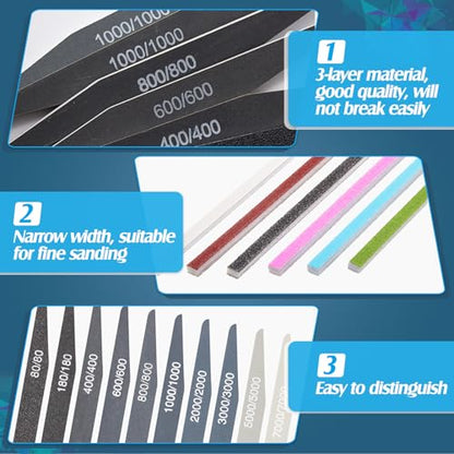 Honoson 70 Pcs Sanding Sticks Polishing Sticks Fine Sanding Twig Coded Abrasive Sand Twig for Plastic Model Assorted Metal and Wood Sand Tool Accessory for Craft(Low Grits Rating,Double Angle) - style: Double Angle