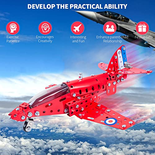 Assembled Model Plane Kit Building Toy, 201 Pieces Airplane Building Kit for Kids Age 8-12, Educational Model Kit Gifts for Teenage Boys & Girls 8+, Red, 7 * 9 * 3 inch - style: Airplane