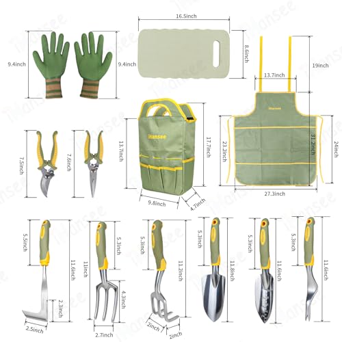Green Garden Tools Set 12-Piece, Gardening Gifts for Women Men - color: green