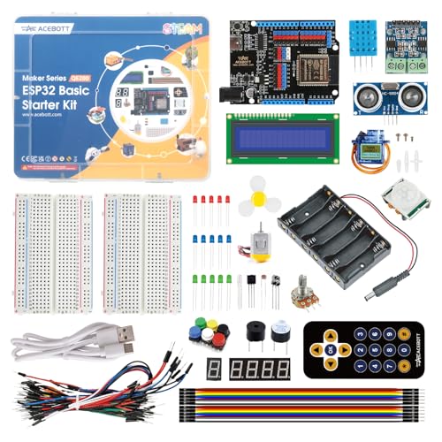ESP32 Electronics Kit for Beginner, ACEBOTT STEM Learning Kit Compatible with Arduino IDE & Scratch & Python, IoT Programming Project Kit with Sensors, Breadboard, RGB LEDs & 40+ Tutorials, 96PCS - color: Blue-Orange