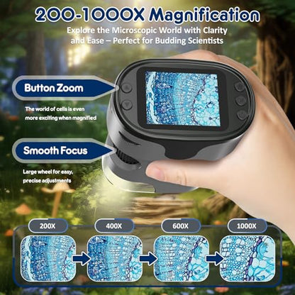 Kids Digital Microscope Science Gift: Complete STEM Toy Kit for Ages 4-12 - color: Grey