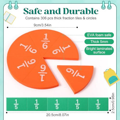 Sayglossy 6 Sets Fraction Tiles Circles Math Manipulatives for Kids
