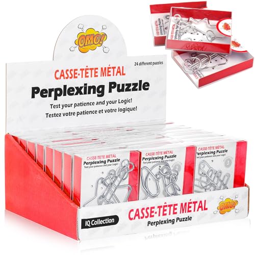 24 Packs Metal Bulk IQ Wire Metal Puzzles,Red,Classic Styles - color: Red, style: Unique Styles