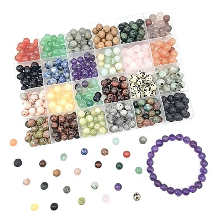8mm Natural Round Stone Beads About 480pcs Genuine Real Healing Crystal Stones Beading Loose Gemstone DIY for Bracelet Jewelry Making Kit(24 Color A)