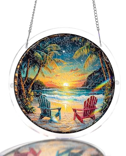 Acrylic Jigsaw Puzzle Suncatcher - Beach Sunset - color: Beach Sunset, size: S-7.4in*7.4in