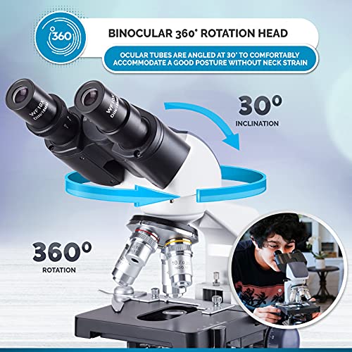 AmScope B120A Siedentopf Binocular Compound Microscope, 1600X - style: Base Microscope w/ WF10x & WF15x