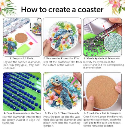 Sea Turtle Diamond Art Coasters Kit, 8 Pieces Diamond Painting Coasters Kit - color: Floral Turtle