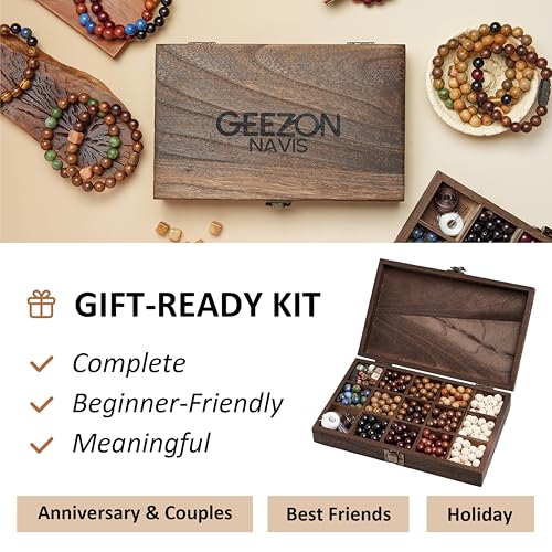 Geezon Navis DIY Bracelet Making Kit Natural Wooden Stone Beads Gift Craft