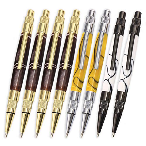 Legacy Woodturning Gear Click Pen Kit - Variety, 8 Pack, Includes 4 Gold, 2 Chrome, 2 Gun Metal, Woodworking Project Kit