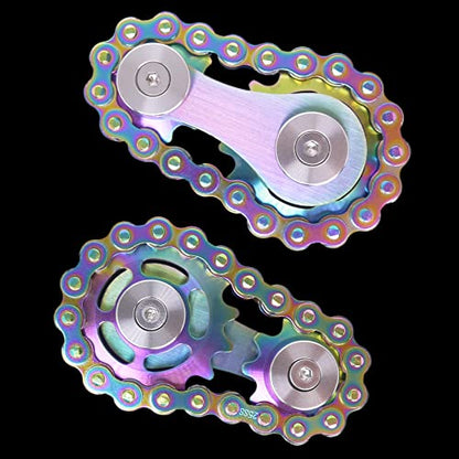 Fidget Spinner, Sprocket Linkage Bike Chain Spinner Design 2 Gears Figity Spin Finger Games, Metal Stainless Steel Durable Mechanics, Premium Figit Toy - Full Colorful - color: Full Colorful