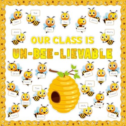 gisgfim Bee Bulletin Board Decoration Set Spring Summer Bee Sunflowers Borders Cutouts Decor for School Classroom Teacher Students Door Welcome Bulletin Board Craft Wall(Our Class is UN-BEE-LIEVABLE) - style: UN-BEE-LIEVABLE