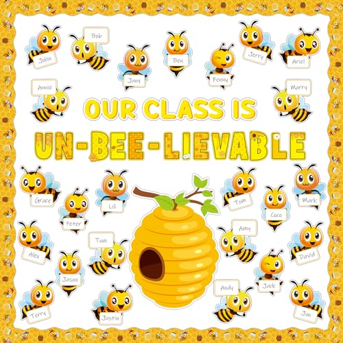 gisgfim Bee Bulletin Board Decoration Set Spring Summer Bee Sunflowers Borders Cutouts Decor for School Classroom Teacher Students Door Welcome Bulletin Board Craft Wall(Our Class is UN-BEE-LIEVABLE) - style: UN-BEE-LIEVABLE