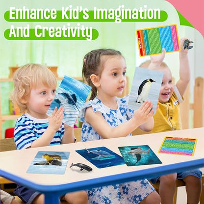 12 PCS Plastic Marine Animal Figurines with 12 Introduction Flashcards, Ocean Animals Learning Recognition Cards Realistic Undersea Animal Figures Educational Learning Toy Set for Kids, Classroom - style: Marine Animal Set (including cards)