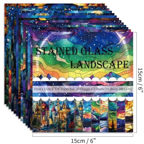 6x6" Cardstock Single Sided Scrapbooking,Craft Decorative Scrap Book Paper - color: 24sheets-Stained Glass