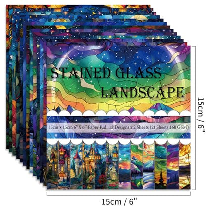 6x6" Cardstock Single Sided Scrapbooking,Craft Decorative Scrap Book Paper - color: 24sheets-Stained Glass
