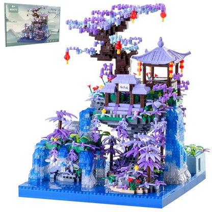 CAXIMSY Cherry Blossom Tree House Micro Building Blocks Set,Peach Blossom Pond Flowers Bricks Architecture Kit with LED Light Gifts for Adults and Kids（2500+Pieces） - style: Cherry Blossom Tree House-1