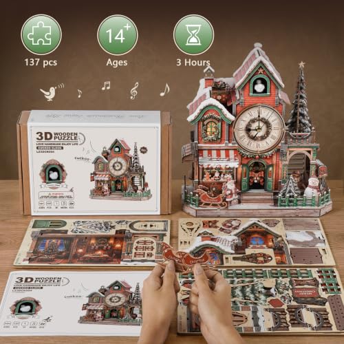 3D Wooden Puzzles for Adult,DIY Cuckoo Clock Kit(Christmas Cabin) - color: Christmas Clock