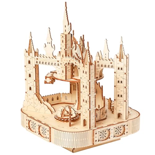 3D Wooden Puzzle for Adults with Music, Magic Castle Rotatable Train Architecture Model Kit, DIY Assembly Mechanical Building Craft Toy, Birthday Gift for Women Men 14+, Home Decor, 149 PCS