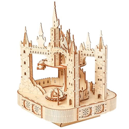 3D Wooden Puzzle for Adults with Music, Magic Castle Rotatable Train Architecture Model Kit, DIY Assembly Mechanical Building Craft Toy, Birthday Gift for Women Men 14+, Home Decor, 149 PCS