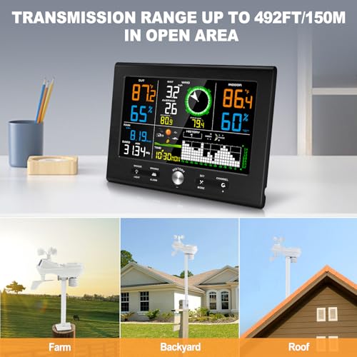 Urageuxy Wireless Weather Station for Home, Outdoor Weather Stations with Rain Gauge, Wind Speed/Direction Sensor, Indoor Outdoor Thermometer Humidity, Forecast, Barometric Pressure, Radio Clock