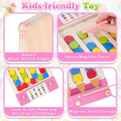 Magnetic Wooden Toys for 3-6 Year Old Girls, Montessori Brain Teasers Game - color: Pink