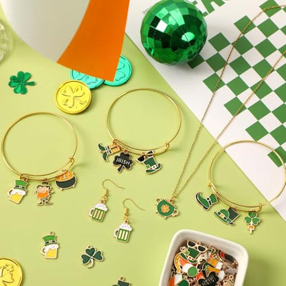 SANNIX 110Pcs 55 Pairs St. Patrick's Day Charms St. Patrick's Shamrock Charms Gold Enamel Pendant for Jewelry Making Bracelets Necklaces Earrings Craft - style: St. Patrick's Day