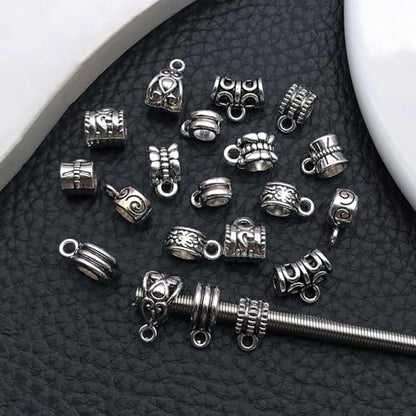 WOCRAFT 60pcs Antique Silver Bails Space Beads Bracelet Charms for Jewelry Making Sets DIY Necklace Bracelet Keychain Crafting Charms Kit Craft Supplies (SN851) - color: Antique Silver, size: Bails Charms