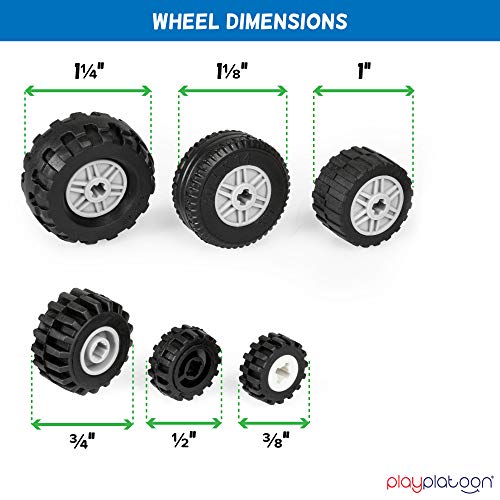 Play Platoon 144 Piece Wheels, Tires & Axles Set, Building Brick Compatible - color: 144 Piece Set of Wheels and Axles