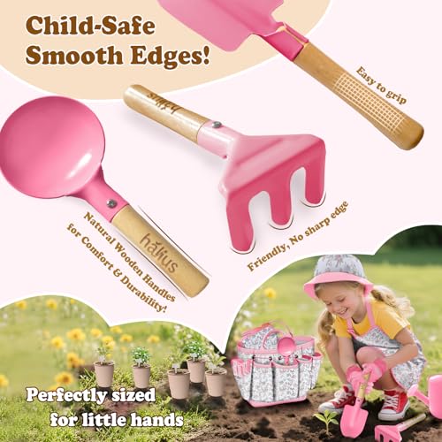Kids Gardening Tool Set 18PCS Outdoor Toys Tote Bag Watering Can Apron Pink - color: Pink