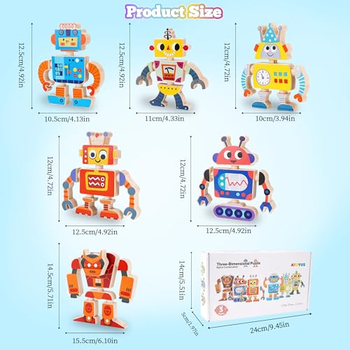 ATOYUS Wooden Montessori Robot Building Blocks Toys for Kids 3-5, 35-Piece