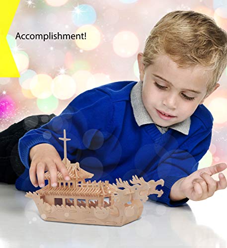 Puzzled 3D Puzzle Dragon Boat Wood Craft Construction Kit, 141 Pieces Pack
