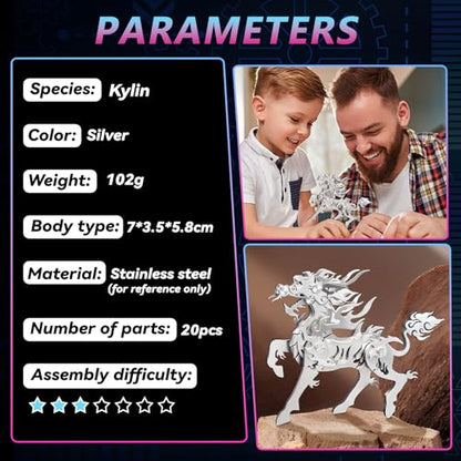 FILASLFT 3D Metal Puzzles for Adults,Mechanical Model Kit Flaming Kirin - color: A7-flaming Kirin-silvery