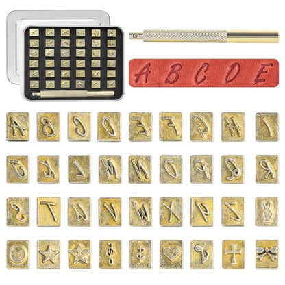 BESTNULE 37pcs 1/4“/6mm Leather Stamping Tool, Stamping Tool Set, 26PCS Capital Letter+ 10pcs Symbols+ 1 Handle for Leather Craft - color: 6mm(37pcs)-2