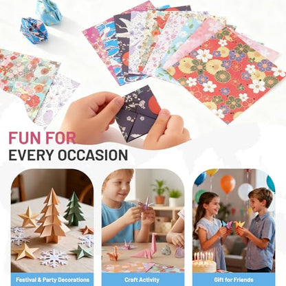 AluAbi 500pc Japanese Origami Paper Kit for Kids 5-12