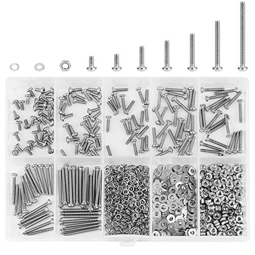 HELIFOUNER 560 Pieces M2.5 x 4mm /6mm /8mm /10mm /12mm /16mm /20mm, Phillips Pan Head Machine Screws, Metric Screws Bolts Washers Nuts Kit, 304 Stainless Steel - size: M2.5, style: Phillips Pan Head