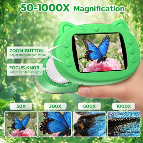 WINWEND Handheld Kids Microscope 1000X Pocket Microscope for Photo and Video Portable Science Kits STEM Toys – Christmas/Birthday Gifts for Girls & Boys Ages 3-12 - color: Green