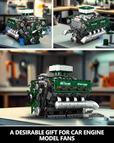Mould King 10182 V8 Engine Building Blocks Sets, MOC V8 Tank Engine Model Kit with Battery and Motor, Collectable 8-Cylinder Combustion Car Engine Model Toys for Adults (2250+PCS) - style: MK-10182 engine