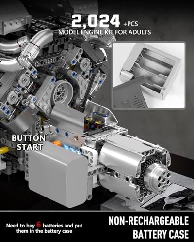 Mould King 10201 W16 Engine Model Kit, MOC Bug Supercar Engine Model with Battery and Motor, Collectable 16-Cylinder Car Engine Transmission, Shiftable Gear Operation for Adults (2024+ PCS) - style: MK-10201 engine