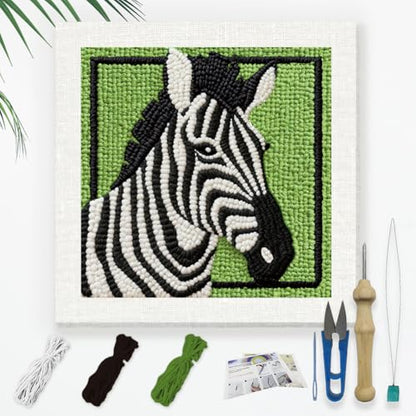 DOODLREAM Cute Zebra DIY Punch Needle Embroidery Kit for Adult Beginner, 9.4" Avocado Zebra Animal Punch Stitching Craft Set for Starter with Frame,Fabric Pattern,Threader, Yarn, Pinch Needle - color: Zebra