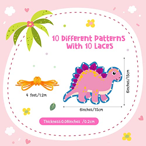 Pajean 10 Pcs Kids Lacing Cards Double Sided Animal Sewing Cards Kits 10 Styles Lacing Toy Crafts for Toddler Ages 6+ Developing Imagination Preschool Learning Activity Supplies(Dinosaur Style) - style: Dinosaur Style