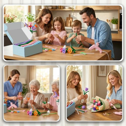 NREDXOON Pipe Cleaner Flower Kit w/Glue Gun, 1300pcs 20 Colors Teen Craft - color: Colorful