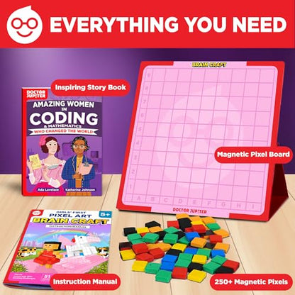 Doctor Jupiter Girls' First STEM Pixel Art Kit for Kids Ages 5+ - style: Girls' Brain Craft: 5+